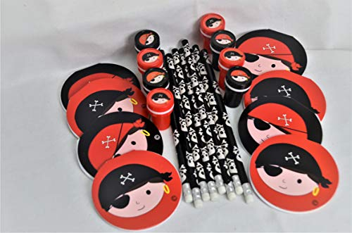 Schnooridoo Piraten Set 24 Teile Stempel - Bleistifte - Notizheft Pirat Seeräuber Mitgebsel Kindergeburtstag