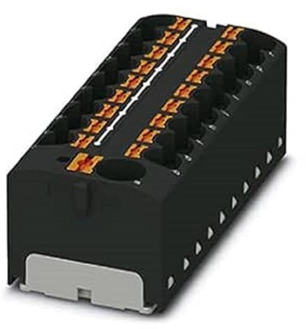 PHOENIX CONTACT PTFIX 10/18X4 BK Verteilerblock, 450 V, 32 A, Anzahl der Anschlüsse 19, Querschnitt 0,2 mm² - 6 mm², AWG 24 - 10, Breite 64,8 mm, Höhe 21,7 mm, Schwarz, 8 Stück