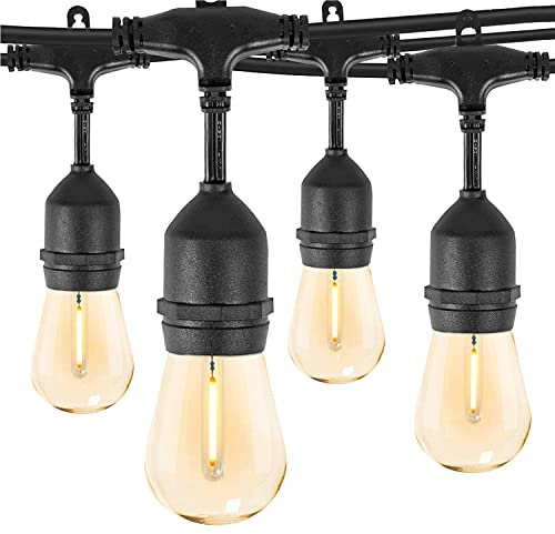 ZOTOYI Outdoor String Lights Mains Powered LED, 50FT S14 Waterproof IP65 Festoon Lights Outdoor with 15+1 Plastic Bulbs, Heavy Duty Garden Lights for Indoor Backyard Patio Pergola, 2700K