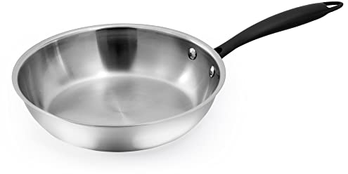 GRANDTIES Full-Clad Tri-Ply Stainless Steel Frying Pan Induction Cookware – 10 Inch Stainless Steel Skillet, Marquina Black Metal Handles Kitchen Cooking Pan, Dishwasher and Oven Safe Pots and Pans