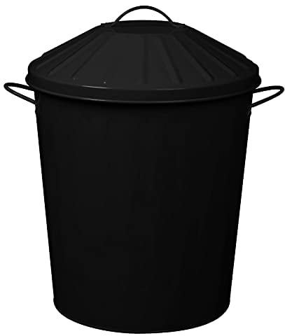 40 Litre Vintage Style Metal Tapered Dustbin & Lid - Black - 46cm (H) x 40cm (Dia)