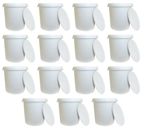 M1SS (Set of 15) 25L Litre White Multi-Purpose Storage heavy duty plastic Bucket with Plastic Handle, Tamper Evident Lid For Food water Storage, Paint Pail ideal for Home, garden