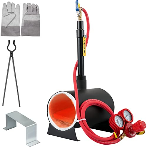 VEVOR Poêle forgée à gaz 1350 °C, brûleur forgé 9 l, poêle forgé, Un brûleur à Deux Portes, revêtement en Fibre de Silicate d'aluminium, Forgeron métallique. Puissance Max. 76,8 kWh/786 000 BTU,