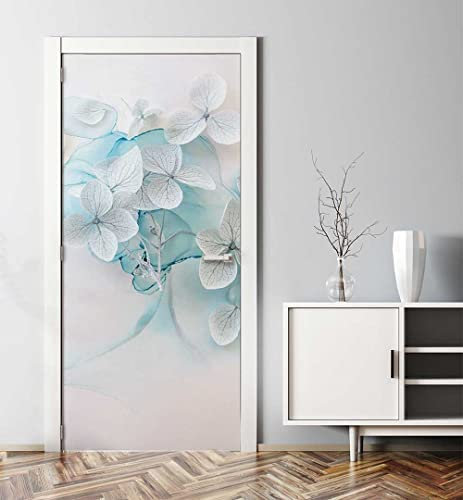 MyMaxxi - Tür bekleben mit Türtapete Türposter Türfolie Selbstklebend 90x200 Blühende Blumen seitlich - Tür verschönern Türaufkleber Türklebefolie Pflanzen Blatt Blätter weiß blau