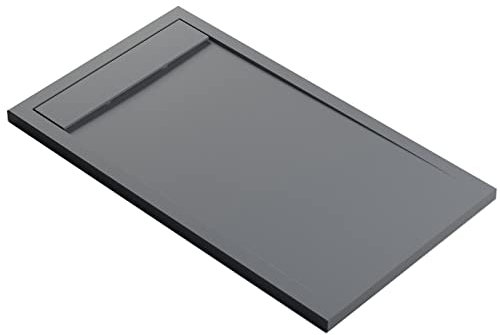 BERNSTEIN Duschtasse 140x80 cm Betonoptik Flache Bauhöhe, Duschwanne aus Mineralguss, Rechteckiges Duschbecken mit Gefälle, Mineralguss-Duschwanne
