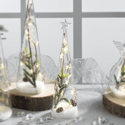 Mascagni CASA - Albero di Natale in Vetro con LED Decorazione Natalizia 25cm Abete