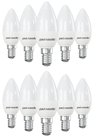 paul russells LED Candle – Small Edison Dimmable Screw Light, 5.5W E14 C37 LED Bulbs, 40w Equivalent, 2700K Warm White, Dimmer SES Energy Saving Ceiling Lightsbulbs, Pack of 10