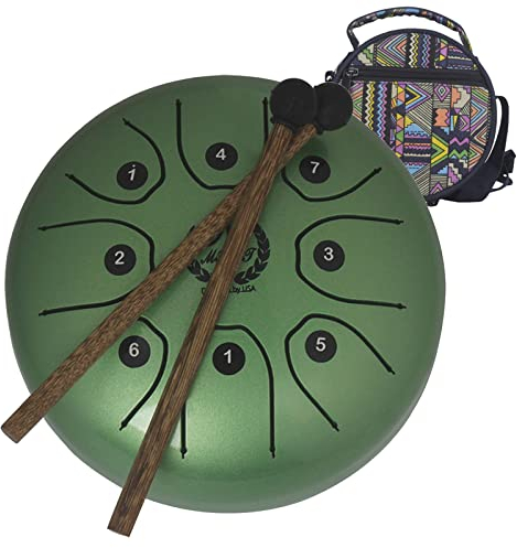 5,5 Zoll Stahlzungentrommel C-Taste, 8 Noten, Handpan Drum Steel Pocket Drum Schlaginstrument Percussion Instrument Mit Sticks, Tragetasche, Für Meditation, Yoga, Musikunterricht,Grün