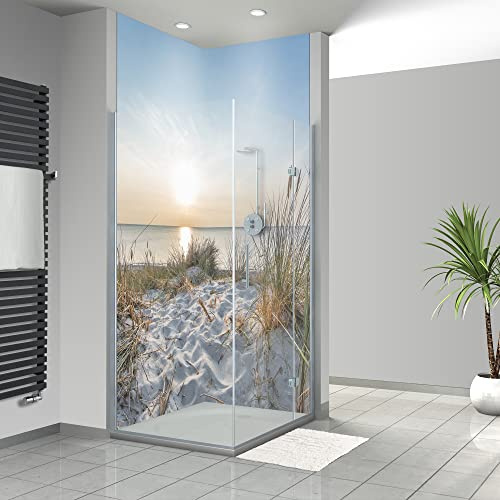 WANDFREUDE individuelle Duschrückwand Aluverbundplatte auf Maß (2 Stück - Meerblick - Premium Matt Lack) – Dusche Wandverkleidung Duschwandverkleidung Duschrückwände