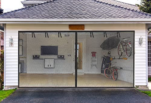 Zanzariera per 2 porte per garage auto, 4,6 x 2,7 m, in fibra di vetro, 2300 g, resistente, resistente, magnetica, per garage, con 6 staffe arrotolabili, per patio, esterni, palestra, artigianato,