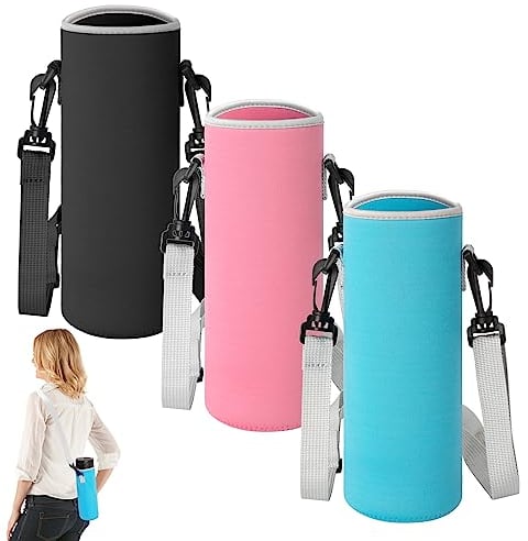 Housses Isothermes pour Bouteille d'eau Portables Sac Bouteille d'eau Porte-Bouteille Thermos avec Bandoulière Réglable pour le Camping la Randonnée 3 Pièces