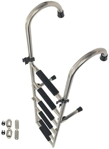 OKUOKA 6 Steps Pontoon Boat Folding Ladder, Stainless Steel Marine Ladders Stern Mount with Wide Anti-Slip Treads & Load 200kg