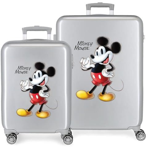Disney 100 Mickey Joyful Kofferset Grau 55/70 cm Starres ABS Integriertes TSA-Schloss 119L 6 kg 4 Doppelrollen Handgepäck