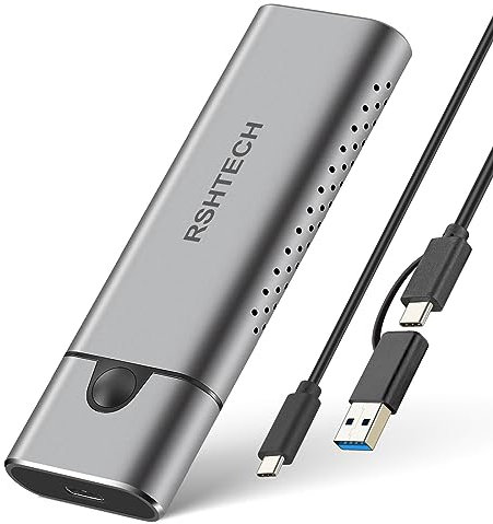 RSHTECH M.2 NVMe SATA Enclosure, 10Gbps USB 3.2 M.2 SSD Enclosure for NVMe PCIe and SATA M-Key/B+M Key, Aluminum External SSD Caddy Support UASP &TRIM, Tool-Free (RSH-329)