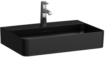 LAUFEN VAL Waschtisch, unterbaufähig, 1 Hahnloch, mit Überlauf, 600x420mm, H8102837161041, Farbe: Schwarz Matt