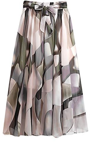 LOSSLO Midirock Damen Elegant -Chiffon Rock Damen Hohe Taille -Boho Rock Damen Lang Blumen Röcke Midi Herbst Faltenrock Mädchen Frauen Plisseerock Blumenrock A-Linie Swing Midi Rock mit Gürtel