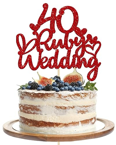 Gyufise 1Pcs 40 Ruby Wedding Cake Topper Glitter Red 40 Ruby Years Cake Pick Decoration for Happy 40th Anniversary Wedding Party Cake Decorations Supplies