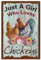 CREATCABIN Hühner Blechschild Vintage Metallschild Blumendekorationen Poster Retro Malerei Plakette Eisenschild Wanddekoration Kunstwandbild Aufhängen Für Coop Weihnachtsdekoration Geschenk 20x30cm