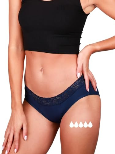 Taynie Queen extra stark Periodenunterwäsche Starke Blutung - Periodenwäsche - Menstruationsunterwäsche - ersetzt 3,5 Tampons, Periodenslip Tragedauer bis 12 Std., waschbar bis 60°C (48, Blau)