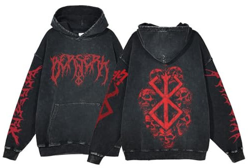 Berserk Hoodie Unisex Anime Print Harajuku Style Hoodie Washed Cotton Vintage Hoodie Trend Old Hooded Sweatshirt Casual Sweatshirt...