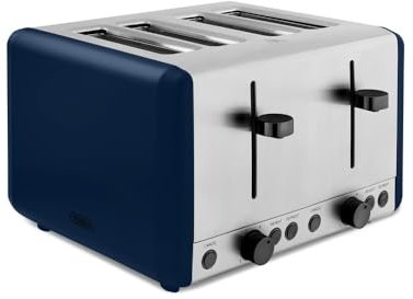 Tower T20086MNB Sera 4 Slice Toaster with 6 Browning Levels, Removable Crumb Tray, Defrost/Reheat/Cancel Functions, 1800W, Midnight Blue
