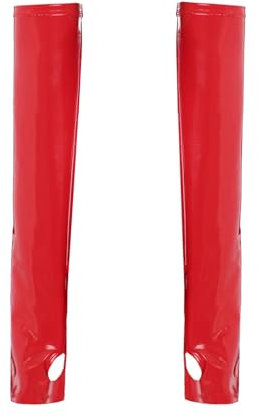 FEESHOW Damen Lederhandschuhe Lang Fingerlos Glänzende Lack Leder Stulpen Handschuhe Wet Look Armstulpen Sexy Punk Gothic Opera Handschuhe Rot Einheitsgröße
