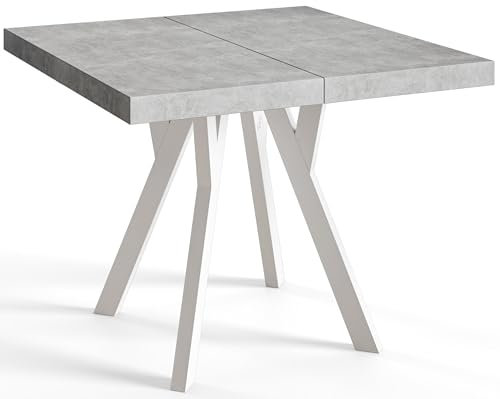 AlpiMeble Quadratischer Esstisch ausziehbar – Moderner Wohnzimmertisch und Küchentisch – Tisch mit Holzbeinen, stabile Konstruktion, Durchmesser 100 cm - 200 cm - Farbe Graphit - Kollektion Rico