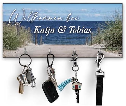 Unikatolo Schlüsselbrett Meer mit Name personalisiert, Geschenk zum Einzug, Umzug, Richtfest, erste Wohnung, Geburtstag, Maritime Deko, Ostsee, Nordsee witziges Geschenk