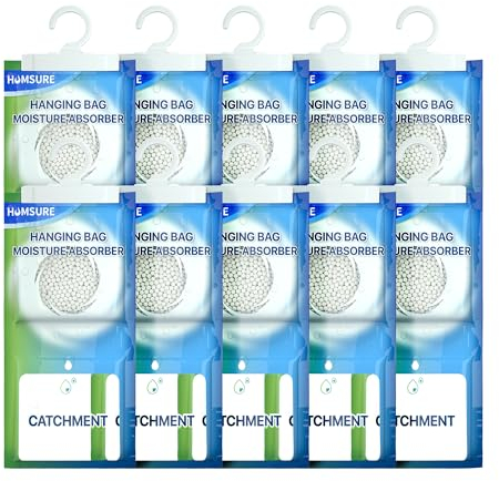 HUMSURE 10 Pack x 250g (2.5KG) Hänge Schrankentfeuchter Feuchtigkeitsabsorbe, Einweg Entfeuchter Feuchtigkeits Beutel hängende Entfeuchter Taschen, um Feuchtigkeit zu entfernen Kondensation