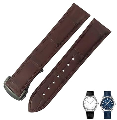 AMSOH Uhrenarmband aus Krokodilleder, passend für Omega De Ville Seamaster Constellation, 18 mm, 19 mm, 20 mm, 21 mm, 22 mm, echtes Alligatorleder-Armband, 20 mm, Achat