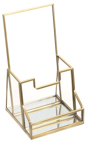 SUMTree Flyerständer mit Visitenkartenhalter Gold Glas Prospektständer klar | Prospekthalter mit Visitenkartenständer Schreibtisch Flyerhalter Büro Broschürenhalter Flugblatt Organizer für Display