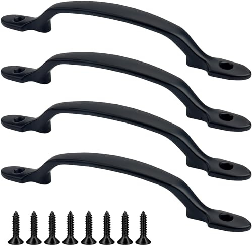 Roellgs 4pcs Door Handles， D Handle， Gate Handle for Wooden Gates，Suitable for Bathroom Barns Shed Pull Handle Cabinet (Black)