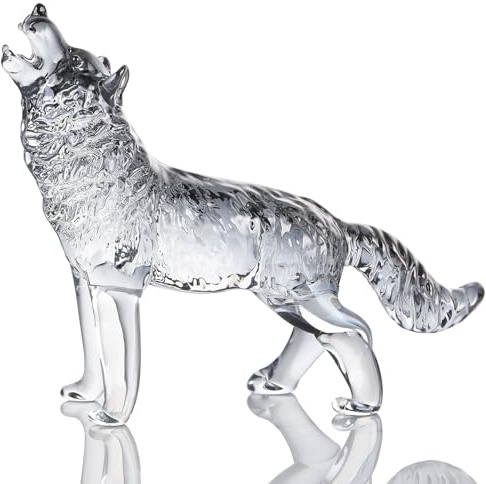 YWHL Graue Kristall-Wolf-Figur, Geschenke für Frauen und Männer, handgefertigte Wolf-Statue, Dekoration, Geschenke für Wolfsliebhaber zum Geburtstag, Weihnachten, Glastier-Sammelfigur für
