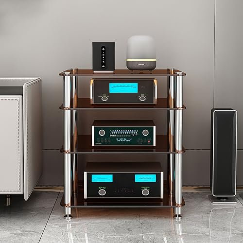 NADYE CD Rack DVD Shelf Game Console Display Cabinet AV Media Stand Corner Shelf Media Audio Tower Cabinet Easy to Assemble Space-Saving (Dark Brown 60x48x72cm)