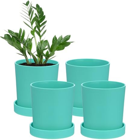 M METERXITY 4-Pack Plant Pots, 3.5 Inch Plastic Flower Pots with Drainage Holes for Cactus/Succulents Pot/Small Plants/Home/Garden, Planters for Indoor Plants [Aqua]