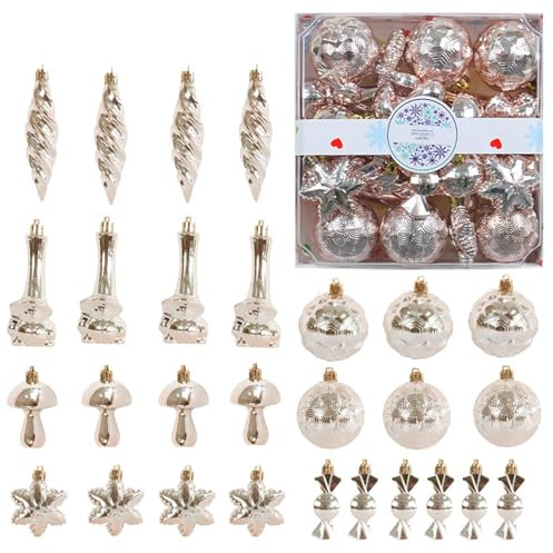 28pcs Champagner Christbaumschmuck Weihnachtskugeln Ornamente Anhänger Christbaumkugeln Glitzer Weihnachten Hängende Kugel Set Weihnachtskugeln Ornamente