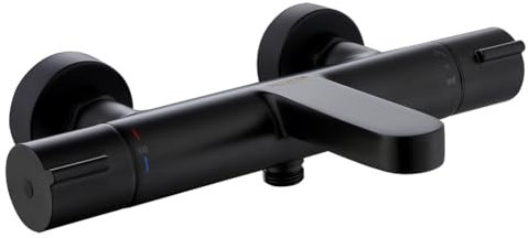 GOTHERN G31004 Badewannenarmatur Thermostat Duscharmatur für Dusche und Badewanne Wasser Mischbatterie Wandhalterung (Schwarz)