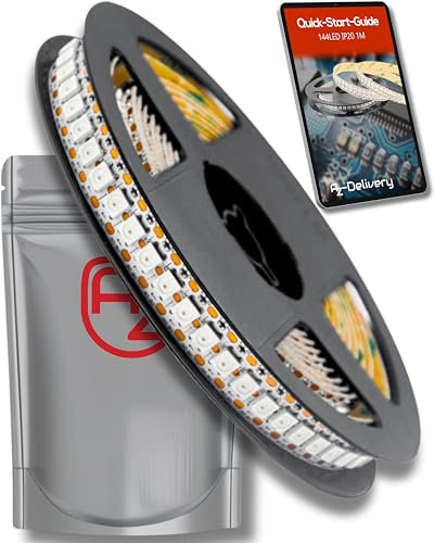 AZDelivery 1M WS2812B 144 LEDs/m 144 Pixels/m LED Strip RGB adressierbarer LED Streifen mit 5050 SMD LEDs IP20 Weiß nicht Wasserdicht