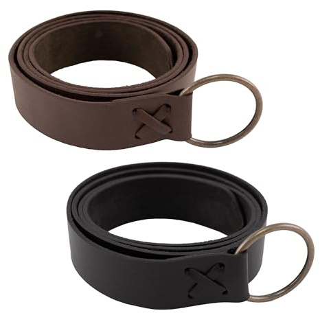 Vehi Mercatus Mittelalter Gürtel- Leder– 3,9 cm breit– 160cm oder 190cm- in Braun oder Schwarz– Breitgürtel- für Wikinger, LARP, Reenactment, Alltagsgebrauch (Schwarz, 190)