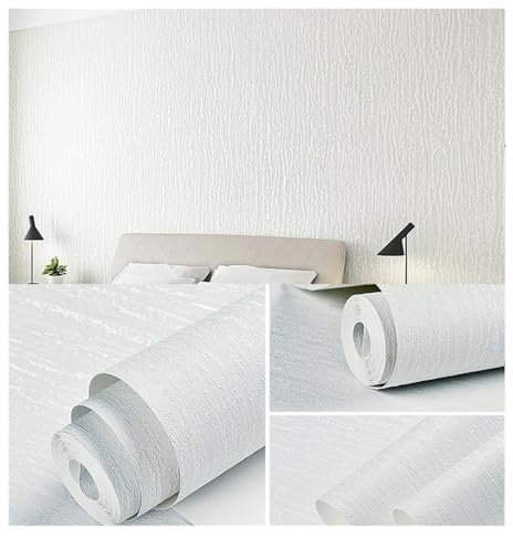 PSNKLMM Solid Color 3D Embossed Textured Wallpaper Modern Flocking Non-woven Wall Paper Roll Living Room Wallpaper For Bedroom Walls For Bathroom, Kitchen(Light Grey,53x9.5m)