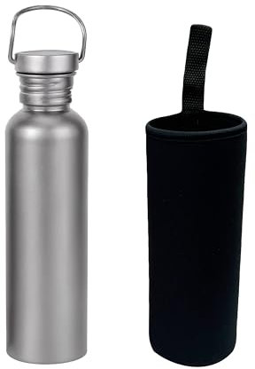 FloraVigo Borraccia in titanio, 750 ml, con custodia per il trasporto, con una borsa, a prova di perdite, per il ciclismo, per il caffè, per il tè