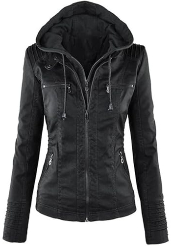 Valtorixia Women's Lightweight Leather Jacket Waterproof Motorcycle Bomber Jacket Vintage PU Moto Biker Coat With Removable Hood 2025