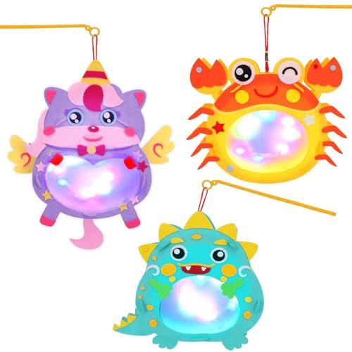 Laternen Bastelset für Kinder 3 Stück Krabbe Dinosaurier Einhorn Lampion Basteln Kinder Set Kinderlaternen für Umzug Sankt Martin Halloween Laterne Laternenumzug Weihnachten