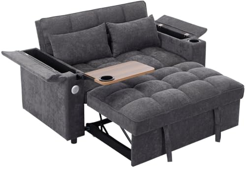 SHAIRMB Ecksofa Mit USB-Anschluss An Der Armlehne, Ausziehbares L-Sofa Mit Bettkasten, Ausziehbares Tagesbett Mit Integrierten Rollen, FüR Wohnzimmer Und Schlafzimmer,Gray 1