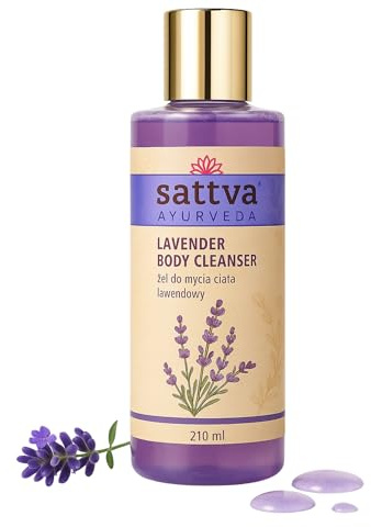 Sattva Ayurveda Lavender Shower Gel - Vegan Natural Cosmetics with Lavender Essential Oil & Ayurvedic Herbs - Gentle Cleansing, Microbiome Protection & Soothing Fragrance - 210 ml