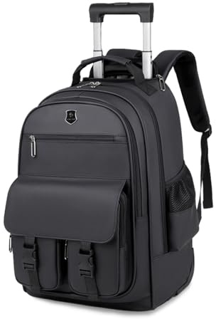FANDARE Rolling Laptop Backpack Convertible Luggage Backpack with Wheels Travel Daypacks Multi-Functional Carry-On for Business Trip Men Lifestyle Leisure Outdoor Urban Waterproof PU Film Backpacks