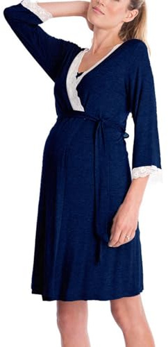 Ldabrye Robe de maternité en coton, robe de pyjama respirante, vêtements de grossesse, vêtements de nuit, vêtements de nuit pour femmes enceintes, chemise de nuit, bleu marine, M