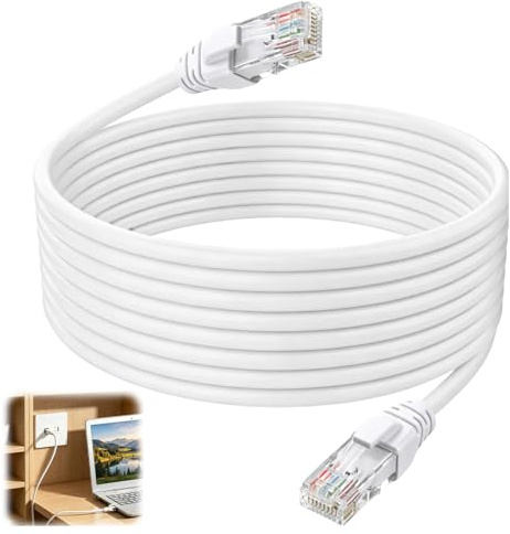 Fofuo Ethernet Cable 10M Cat 6 High Speed Gigabit Network Cable, White | Pure Copper LAN Patch Lead Internet Cord with Rj45 Connector for Modem, PC, Router, Extender, Xbox, PS5, PS4, Switch
