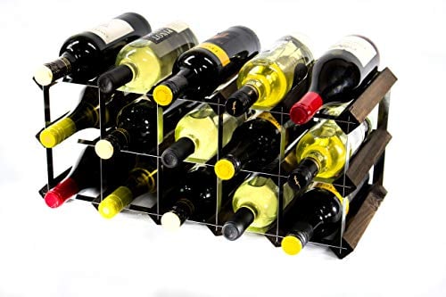 Classic 15 Bottle Dark Oak Stained Wood and galvanised Metal Wine Rack Ready Assembled