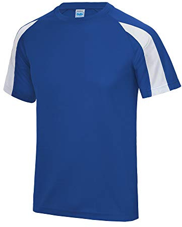 JUST COOL Kids Unisex Contrast Plain Sports T-Shirt (7-8) (Royal Blue/Arctic White)